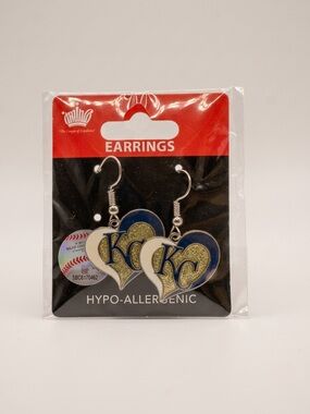 KC Heart Dangle Earrings in Blue, Gold & Cream